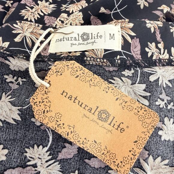 Natural Life Sophia Wrap Midi Dress Size Medium Black Leaf Print Boho Elegant - Picture 10 of 16